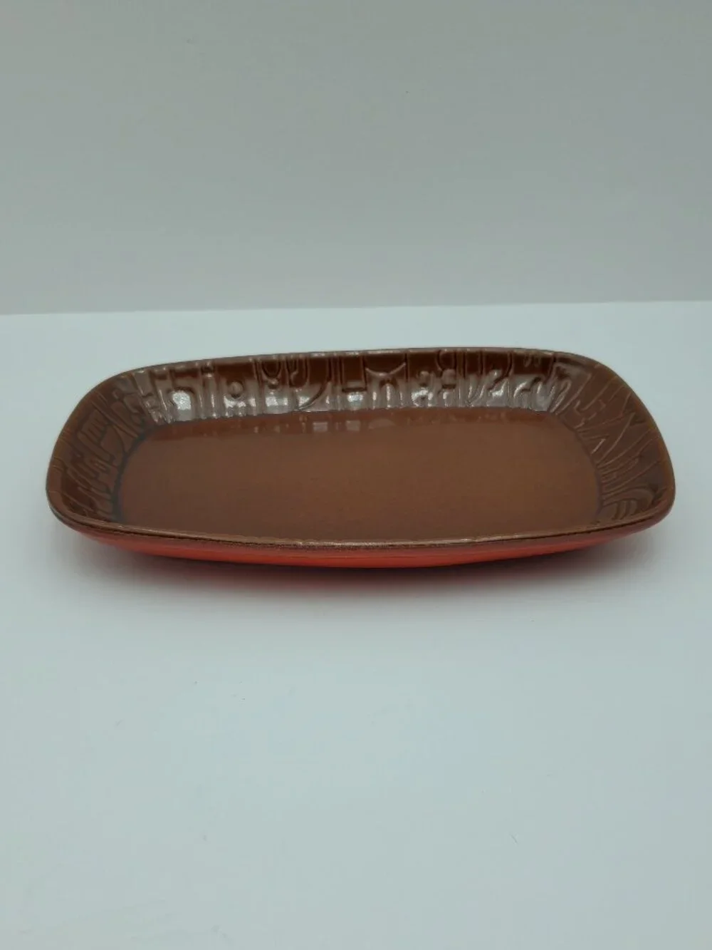 Frankoma Pottery 7PS Mayan Aztec Coffee Brown Serving Trays Snack Plates